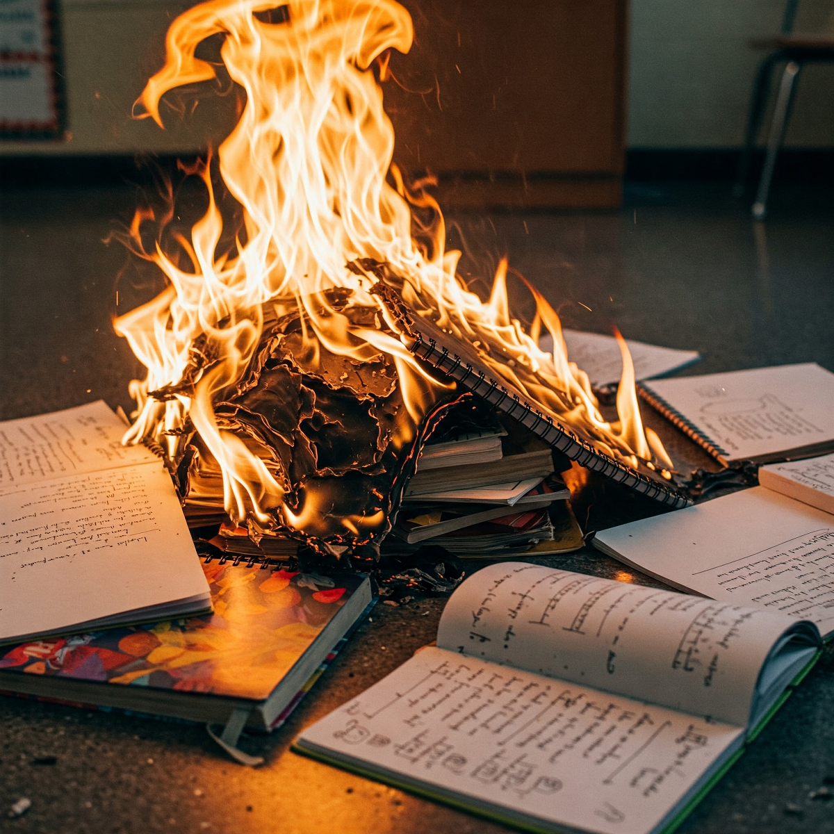 Burning poetry notebook