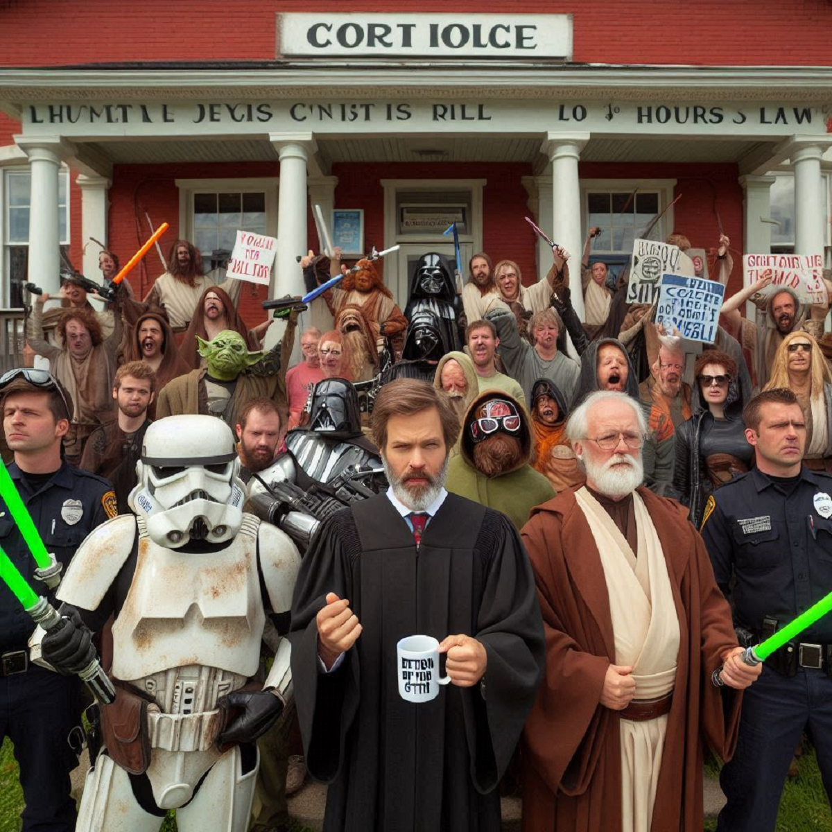 crowd throws rebellion in front of courthouse