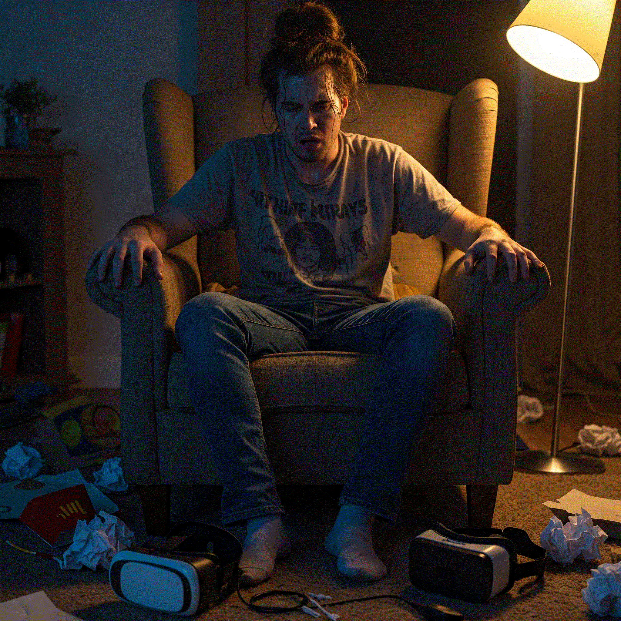 Man suffering from vr withdrawal