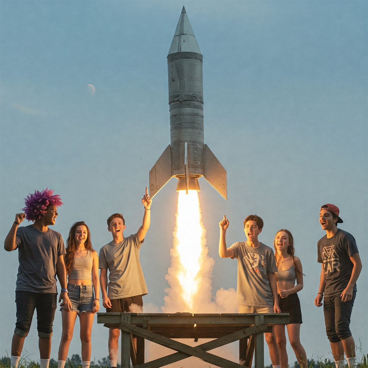 teens launching rocket