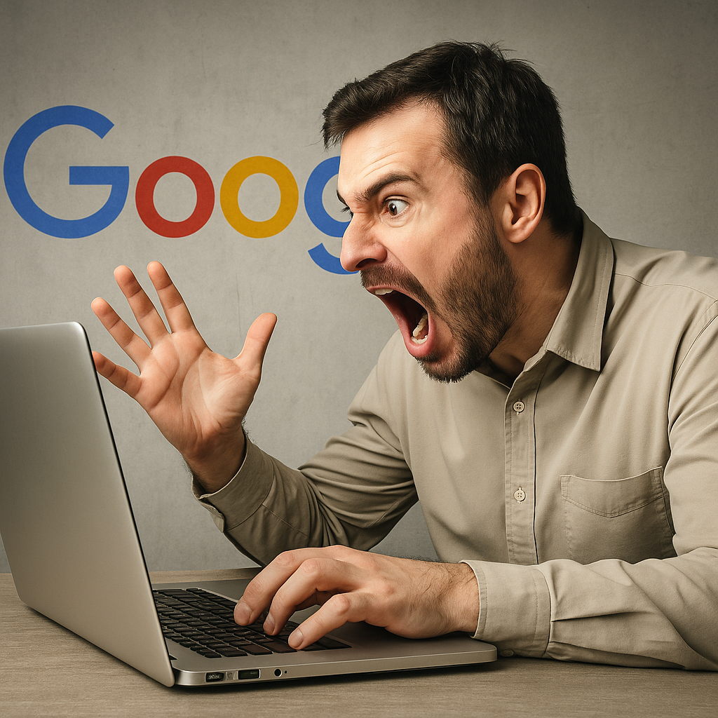 Man screaming at laptop